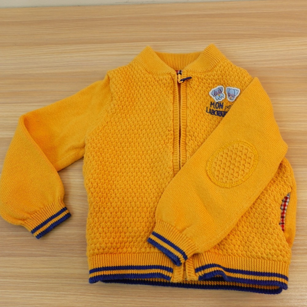 Full Zip Sweater Baby 18M Yellow Elbow Patch Dog Honeycomb Bomber SERGENT MAJOR